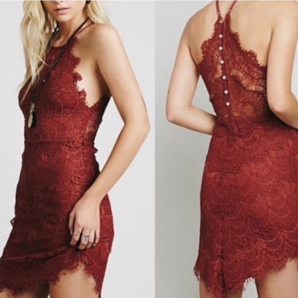 Free People She’s Got It Slip Lace Bodycon Rust - Picture 4 of 7